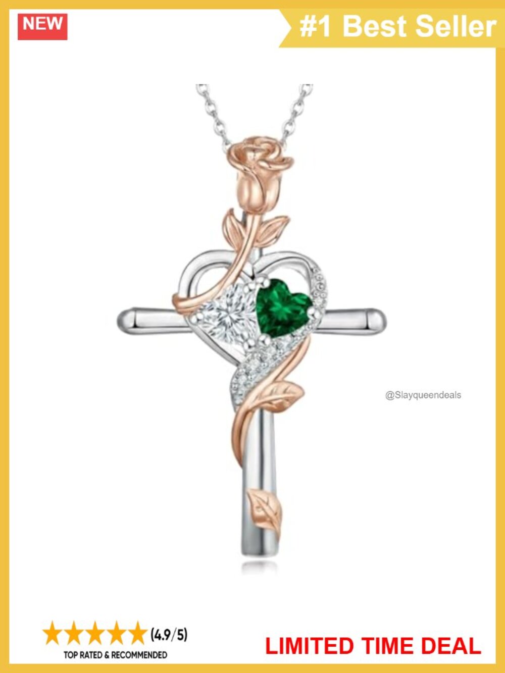 Cross Necklace Birthstone Pendant Heart Rose Gold Vine Jewelry Gift for Women